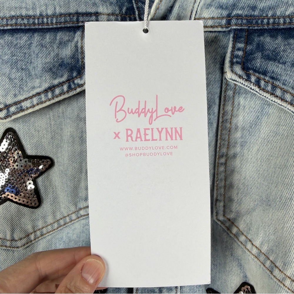 NWT Buddy Love RAELYNN DENIM Blue MINI DRESS Sequin Stars Rodeo Festival Large - Picture 5 of 14